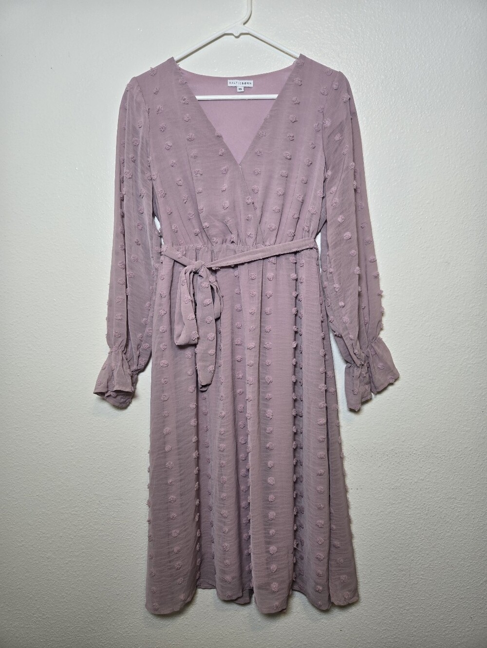 Baltic Born Faux Wrap 3D Polka Dot Midi Dress Style PSD2148-FL Dusty Rose
